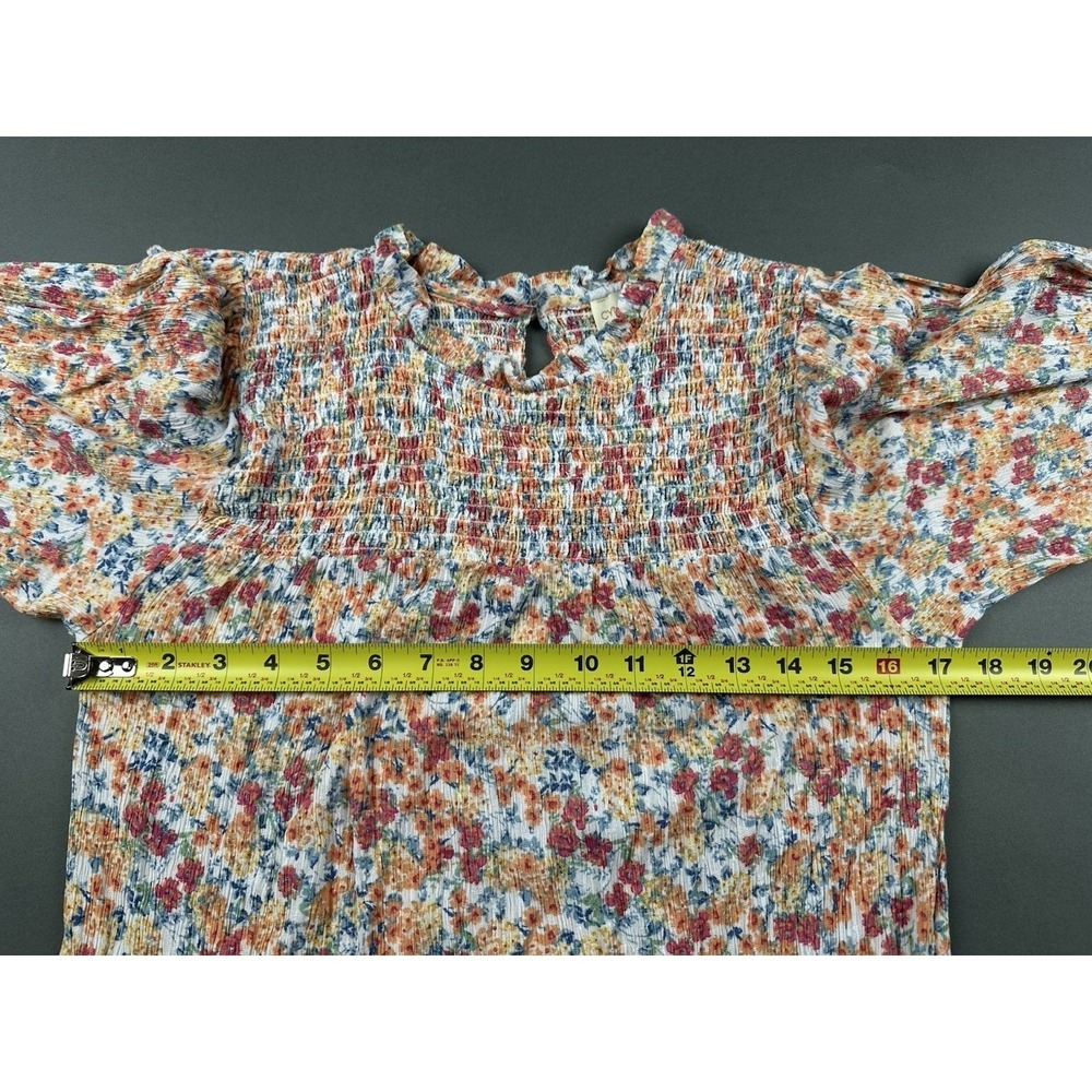 Cynthia Rowley Blouse Orange Floral Short Women's Medium Sleeve Rayon Top - Picture 7 of 10